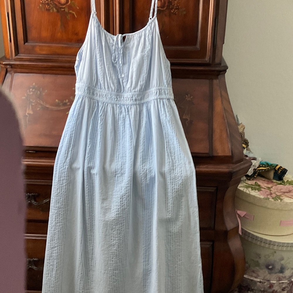 LOFT Blue and White Striped Dress